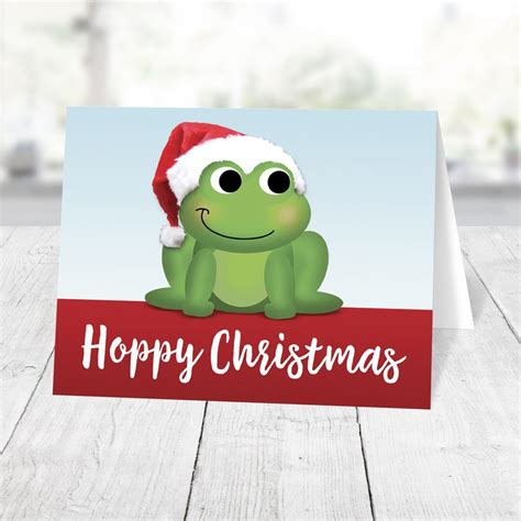 Frog Hoppy Christmas Cards Cute Santa Hat Frog Holiday Cards Etsy