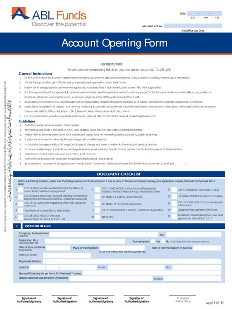 Fillable Online Account Opening Form Corporate Fax Email Print