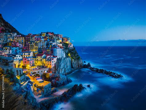 Manarola city in the night Stock Photo | Adobe Stock