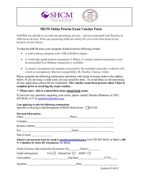 Fillable Online Shcm Online Proctor Exam Voucher Form Fax Email Print