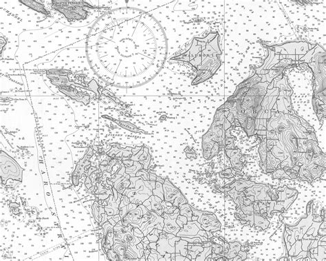 San Juan Islands Washington Nautical Chart Map 1933 Grey DIGITAL PRINT