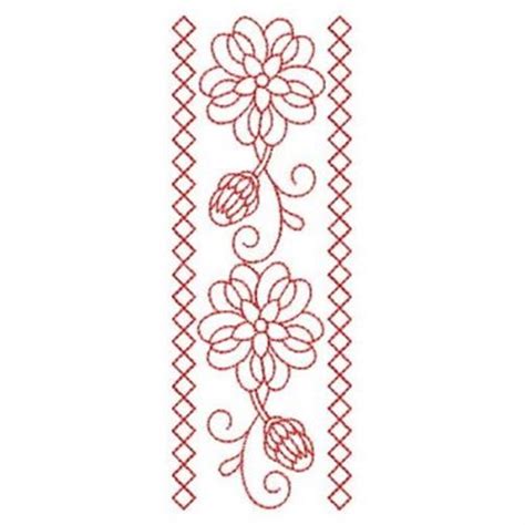 Redwork Heirloom Flower Border Machine Embroidery Design Embroidery