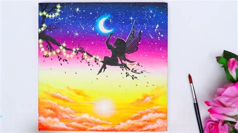 A Fairy In A Day And Night Scene Painting Tutorial For Beginners Using