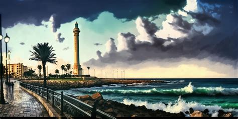 Premium AI Image | A lighthouse on the coast of the atlantic ocean