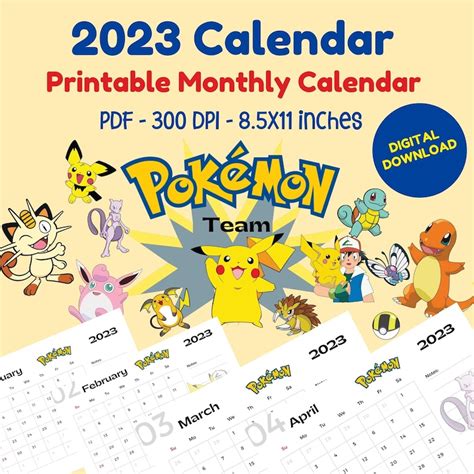 2023 Printable Monthly Calendar Pokemon PDF Format Pokemon - Etsy