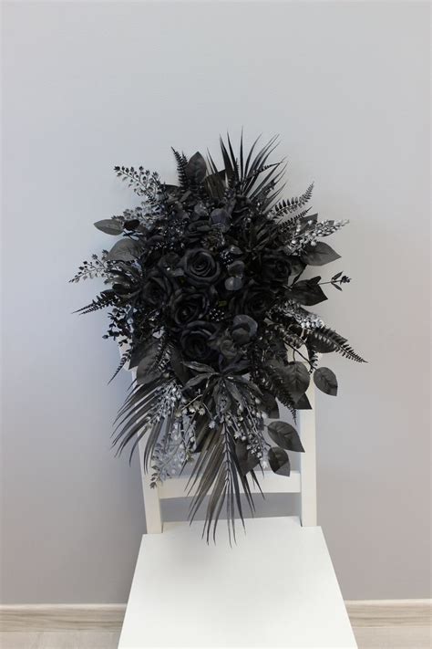 Total Black Bouquet Gothic Wedding Bouquet Cascading Bridal Bouquet