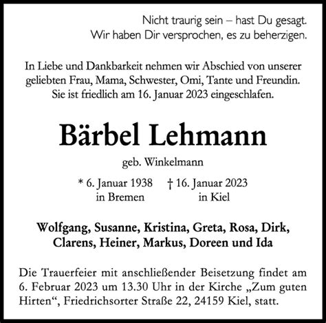 Traueranzeigen Von B Rbel Lehmann Trauer Gedenken