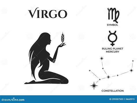 Virgo Zodiac Sign, Constellation and Mars Ruling Planet Symbol. Astrology and Horoscope Vector ...