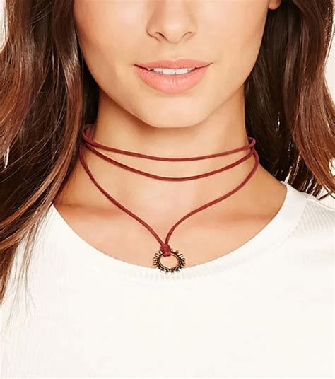 Women Jewelry Choker Necklace Retro Wine Red Velvet Rope Bronze Woman