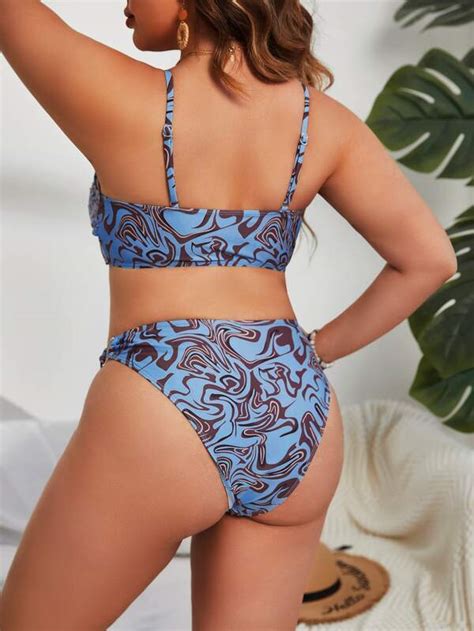 SHEIN Swim Vcay Plus Allover Print Ring Linked Bikini Swimsuit SHEIN USA