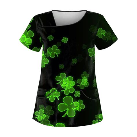 BDPORKAS St Patricks Day Scrub Tops Women Cute V Neck Short Sleeve