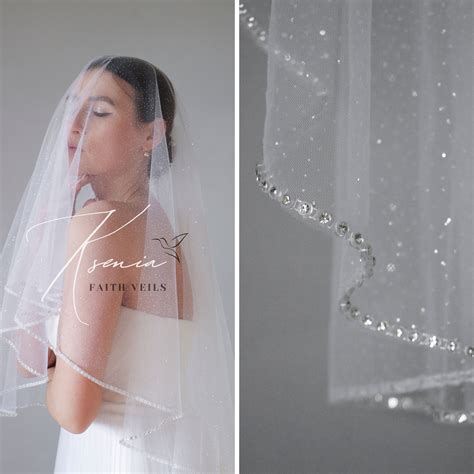 Sparkly Veil With Blusher Glitter Veil With Rhinestone Edging
