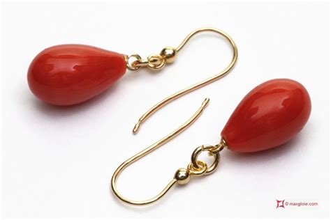 Orecchini Corallo Rosso Extra Poire X Mm In Oro K Nel