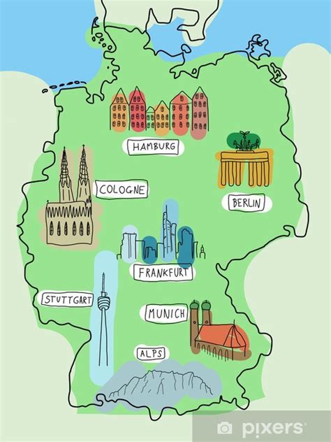 Wall Mural Germany map with landmarks - PIXERS.HK