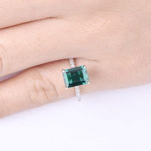 Emerald Engagement Ring X Mm Emerald Cut Lab Created Emerald Etsy