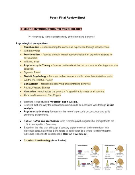 Psych Final Review Sheet Ch Psych Final Review Sheet Unit