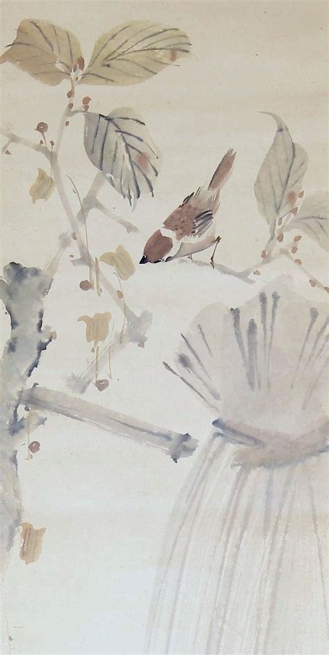 A Bird Sitting On Top Of A Tree Branch Next To Leaves And Watercolors