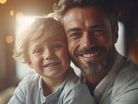 Premium Photo Happy Father Day Father And Son Smiling Happily