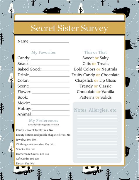 Free Printable Secret Sister Questionnaire Web Get To Know Your Secret Sister Printable