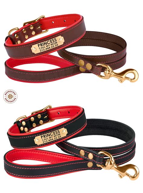 Custom Dog Collar Leash Set Leather Dog Collar Personalized Etsy