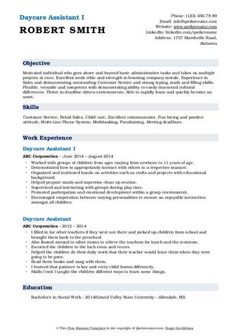 Daycare Assistant Resume Samples Qwikresume