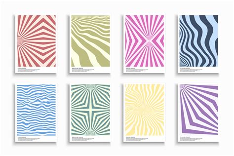 Collection Of Color Striped Abstract Retro Posters Templates Placards