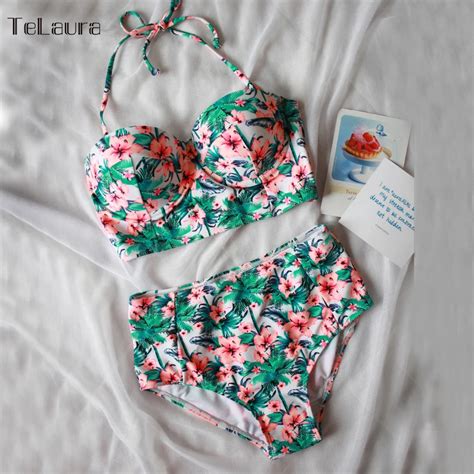 Promo Offer Sexy Floral Print High Waist Swimsuit 2018 Bikini Push Up