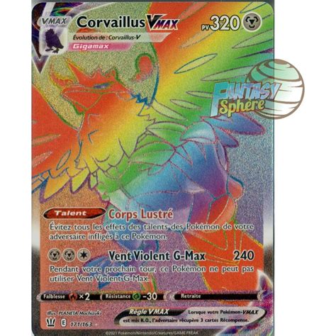 Pokémon Corvaillus VMAX Secret Rare 171 163 Epee et Bouclier