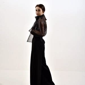 Black Organza Blouse Sheer Bow Blouse Organza Pussy Bow Etsy