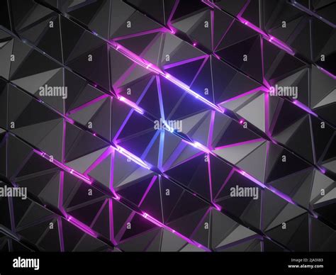 D Render Abstract Black Metallic Faceted Background Pink Violet