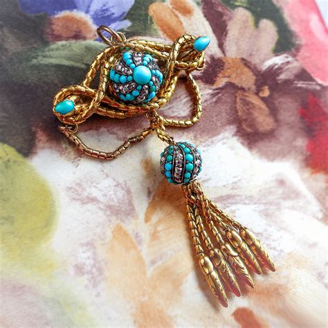 Antique Victorian Diamond Pendant Victorian Turquoise Tassel Necklace Brooch Pin 18k 9k Yellow