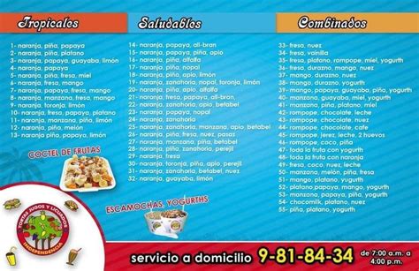 Carta Del Restaurante TORTAS JUGOS Y LICUADOS INDEPENDENCIA Loncheria