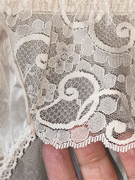 Vintage Lace Trim Nude Bikini S Panty Nylon BRIEF Sh Gem