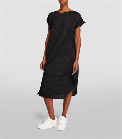 Womens Pleats Please Issey Miyake Black Pleated Palm Midi Dress