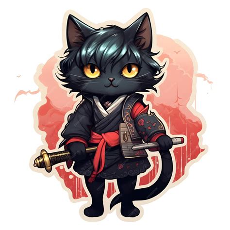 Premium Photo | Illustration of Fantasy Anime Cat Warrior with Katana in Traditional Attire