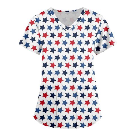 Julmcomo Independence Day Scrub Top Women 2024 American Flag Print