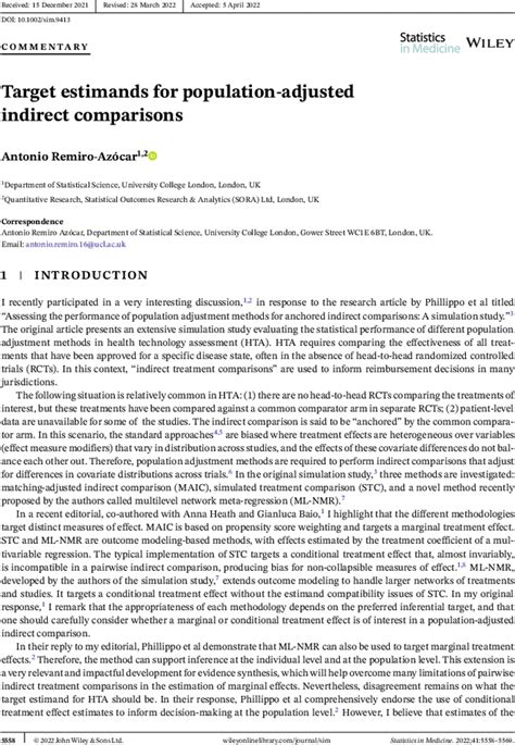 Target Estimands For Populationadjusted Indirect Comparisons Remiro