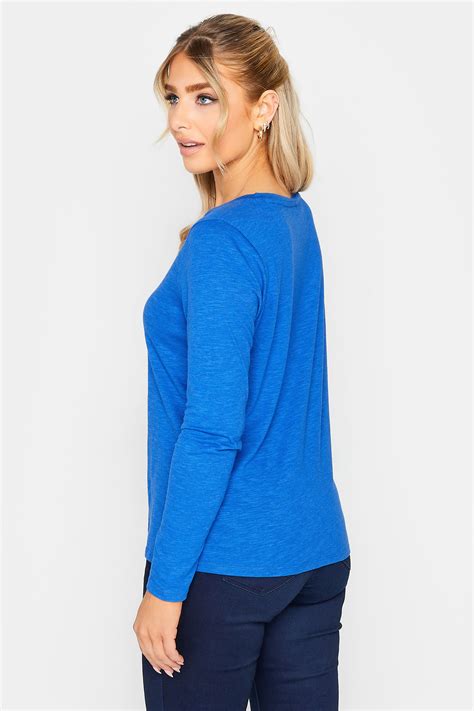 Mandco Blue V Neck Long Sleeve Cotton T Shirt Mandco