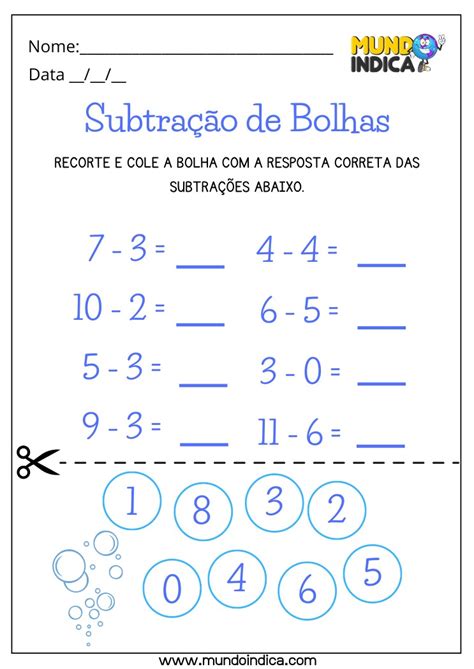 10 Atividades de Subtração para Alunos Autismo para Imprimir