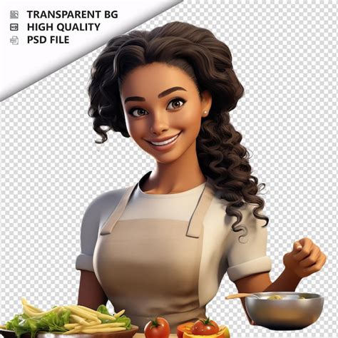 Mulher Latina Cozinhando 3D Cartoon Style Fundo Branco Iso PSD Premium