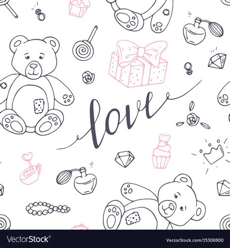 Valentines Day Outline Seamless Pattern Royalty Free Vector