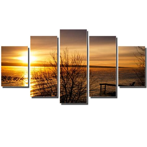 Print Art Canvas Painting Unframed 5 Piece Large HD Sunset for Living ...