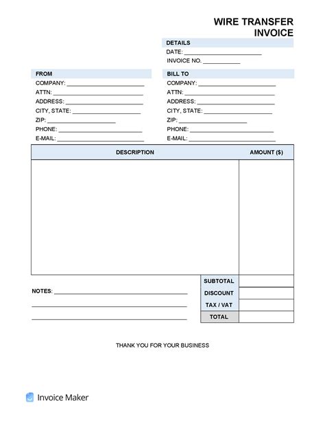 Wire Transfer Invoice Template Invoice Maker