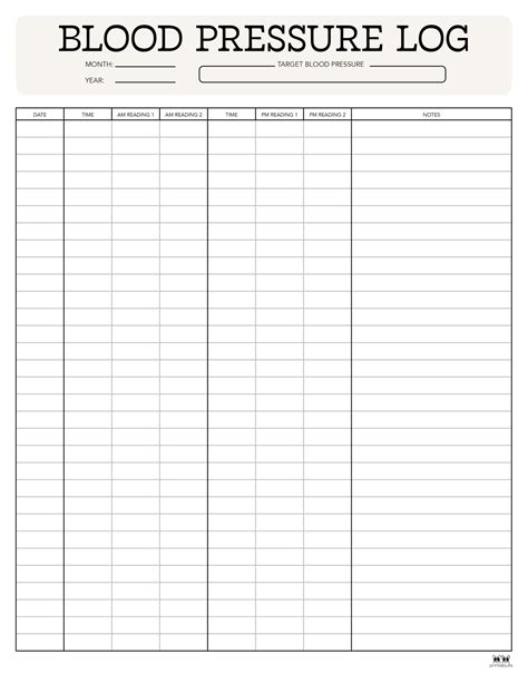 Blood Pressure Logs 25 FREE Printables Printabulls