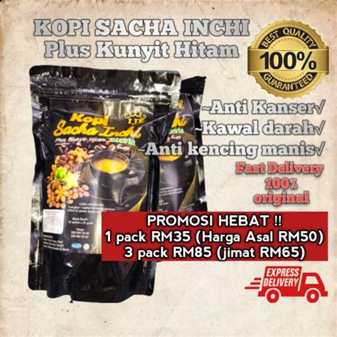 Ready Stock Kopi SACHA INCHI Plus KUNYIT HITAM STEVIA SANGAT