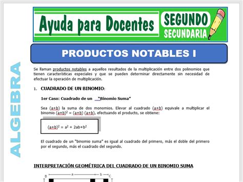 Productos Notables I Para Segundo De Secundaria Ayuda Para Docentes