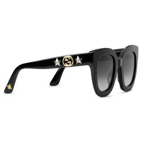 Gucci Round Frame Acetate Sunglasses With Star Black Acetate Gucci Eyewear Avvenice