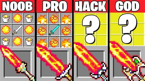 Minecraft Battle Super Fire Sword Crafting Challenge Noob Vs Pro Vs