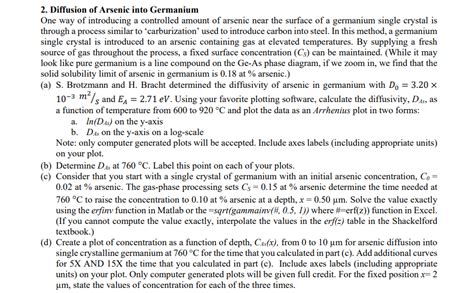 Solved 2 Diffusion Of Arsenic Into Germanium One Way Of Chegg