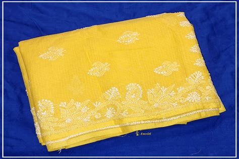 Yellow Kota Doria Chikankari Saree Anviti